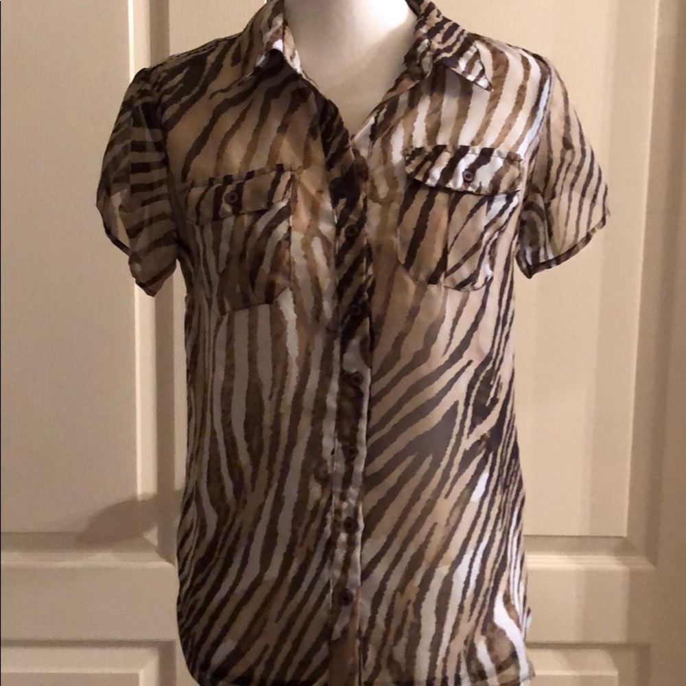 🌼 Sheer Animal Print Button Down Blouse - Size M